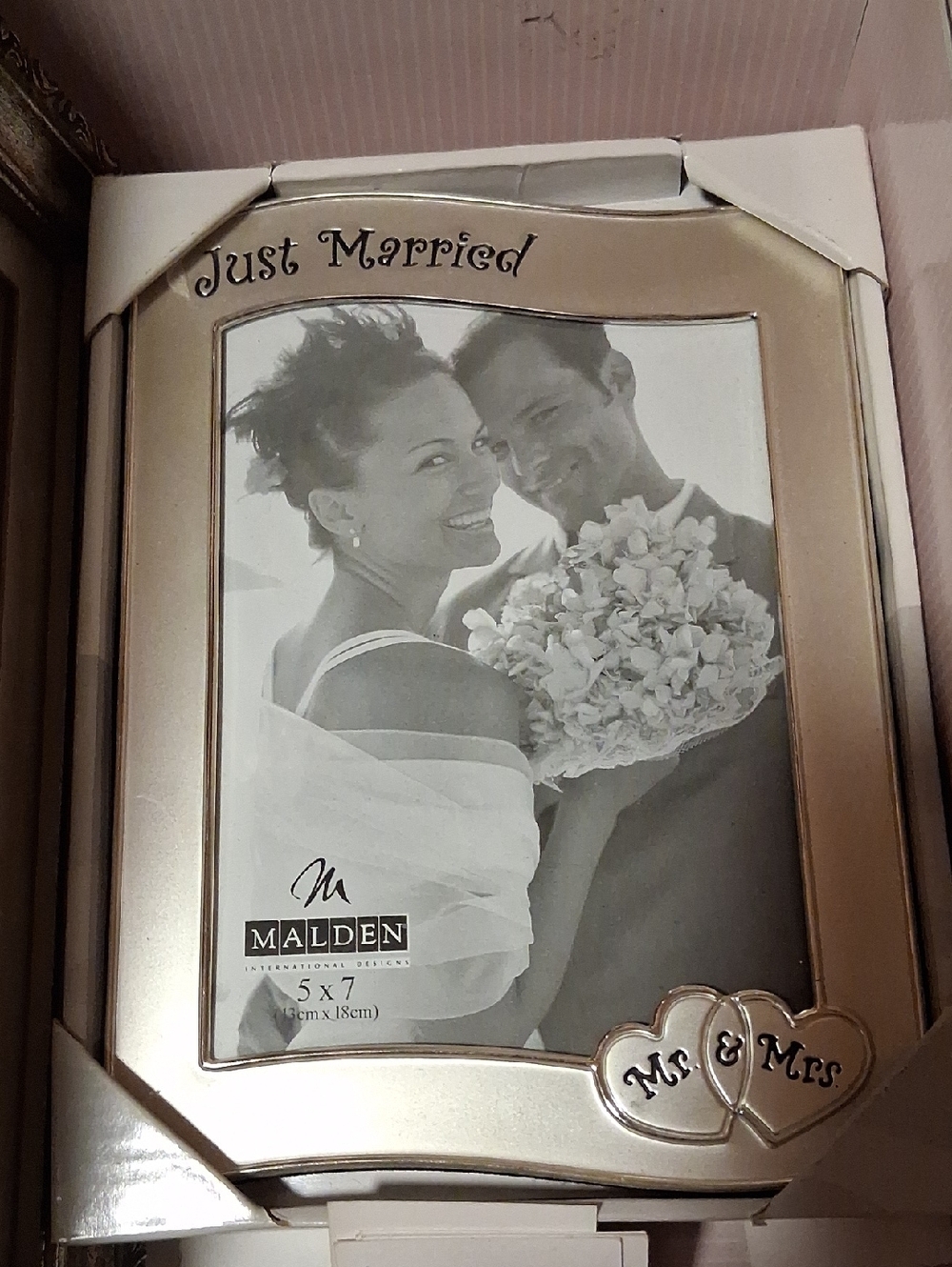 Malden Champagne 'Just Married' Wedding Photo Frame with Heart Accent